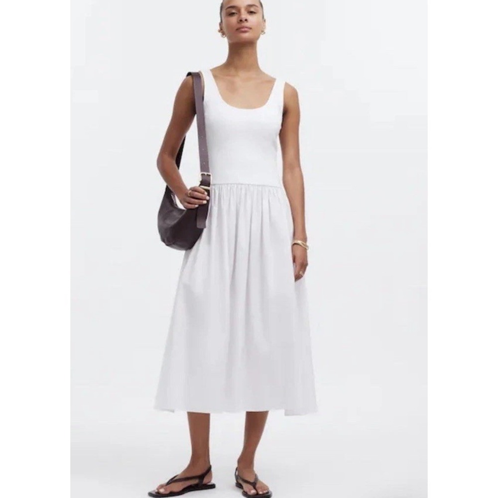 Madewell Drop Waist Tank Midi Dress S Fit Flare Lighthouse White NEW Vacation